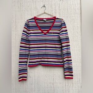 “Tommy Jeans” VINTAGE August 2002 100% cotton striped v neck long sleeve sweater